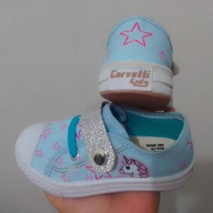 Tênis Corvetti Kids Casual Feminino Unicórnio com Velcro Azul Bebê