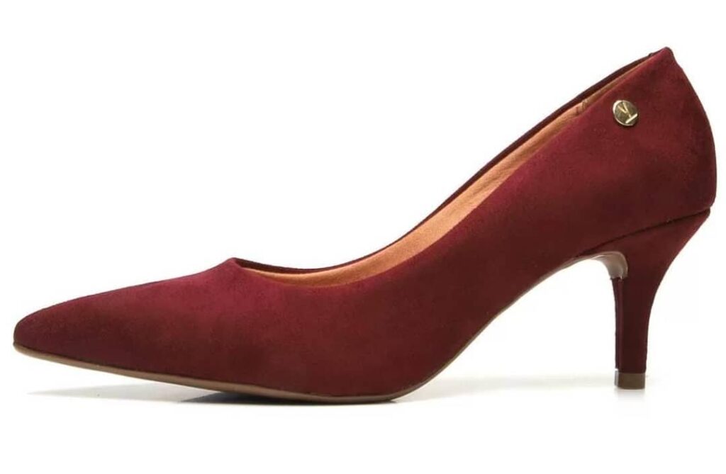 Sapato Feminino Scarpin Vizzano Bico Fino Salto Médio Fino Camurça Vinho