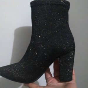 Bota Glam Glitter Feminina Cano Curto Salto Bloco - Via Marte