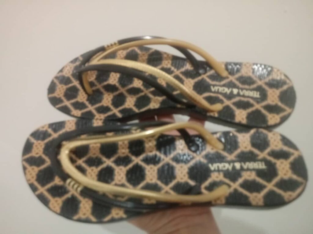 Chinelo com Tiras Douradas e estampa de Onça - Terra & Água